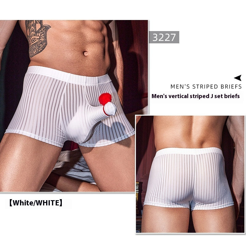 Men's Breathable Stripes Underwear Skin-friendly High Elastic Sexy Boxer Briefs