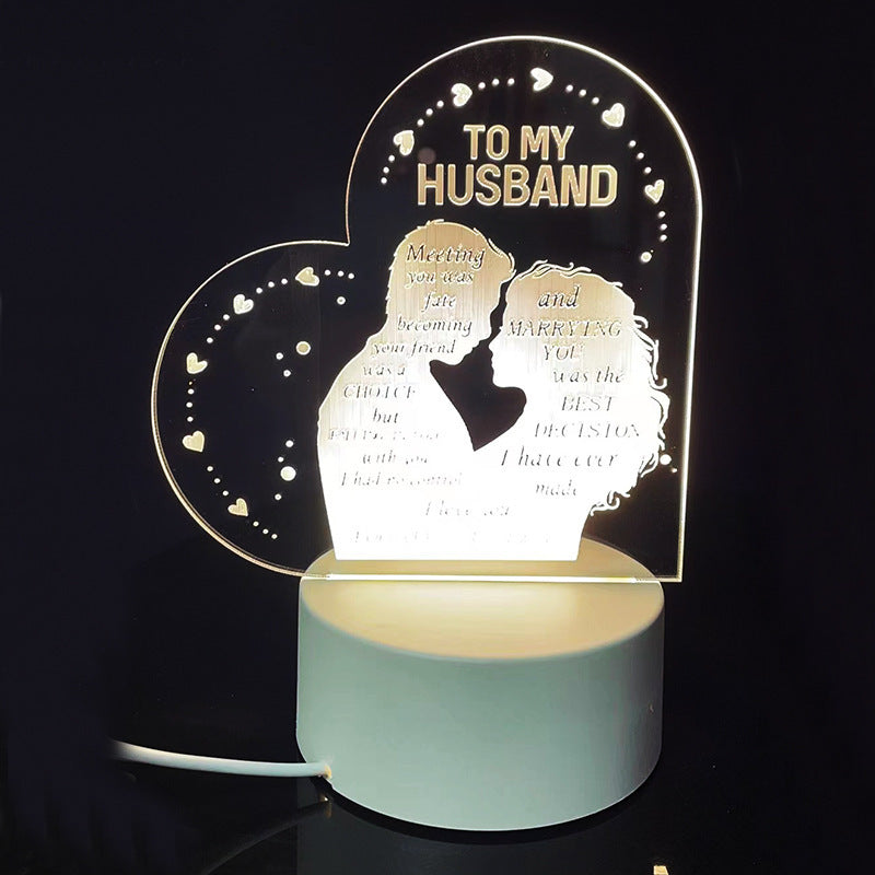 Creative 3D Night Heart Shaped Blessing Language USB Small Table Lamp