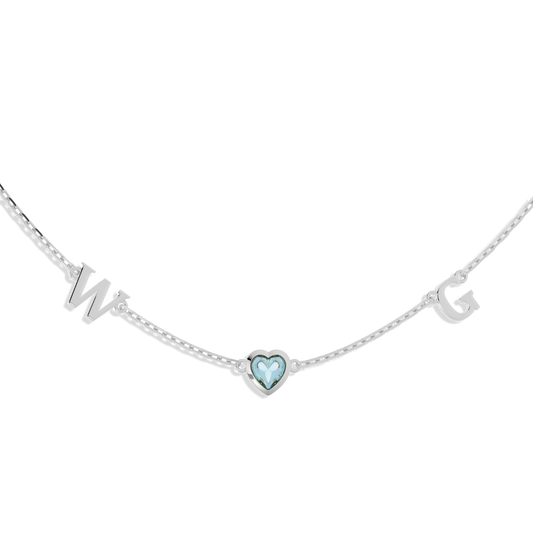Rhodium March HeartLink Birthstone Necklace SN022R