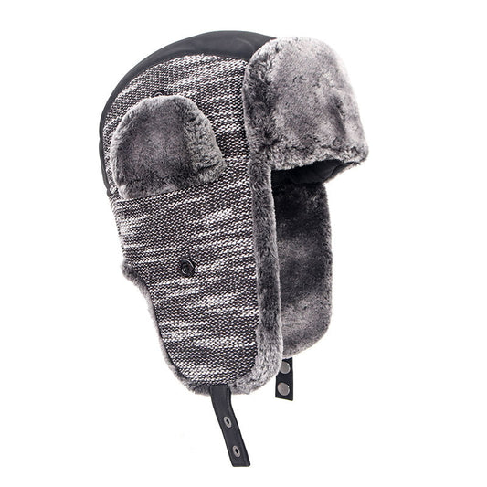 Middle-aged And Elderly Pu Leather Senior Hat With Velvet Warm And Windproof