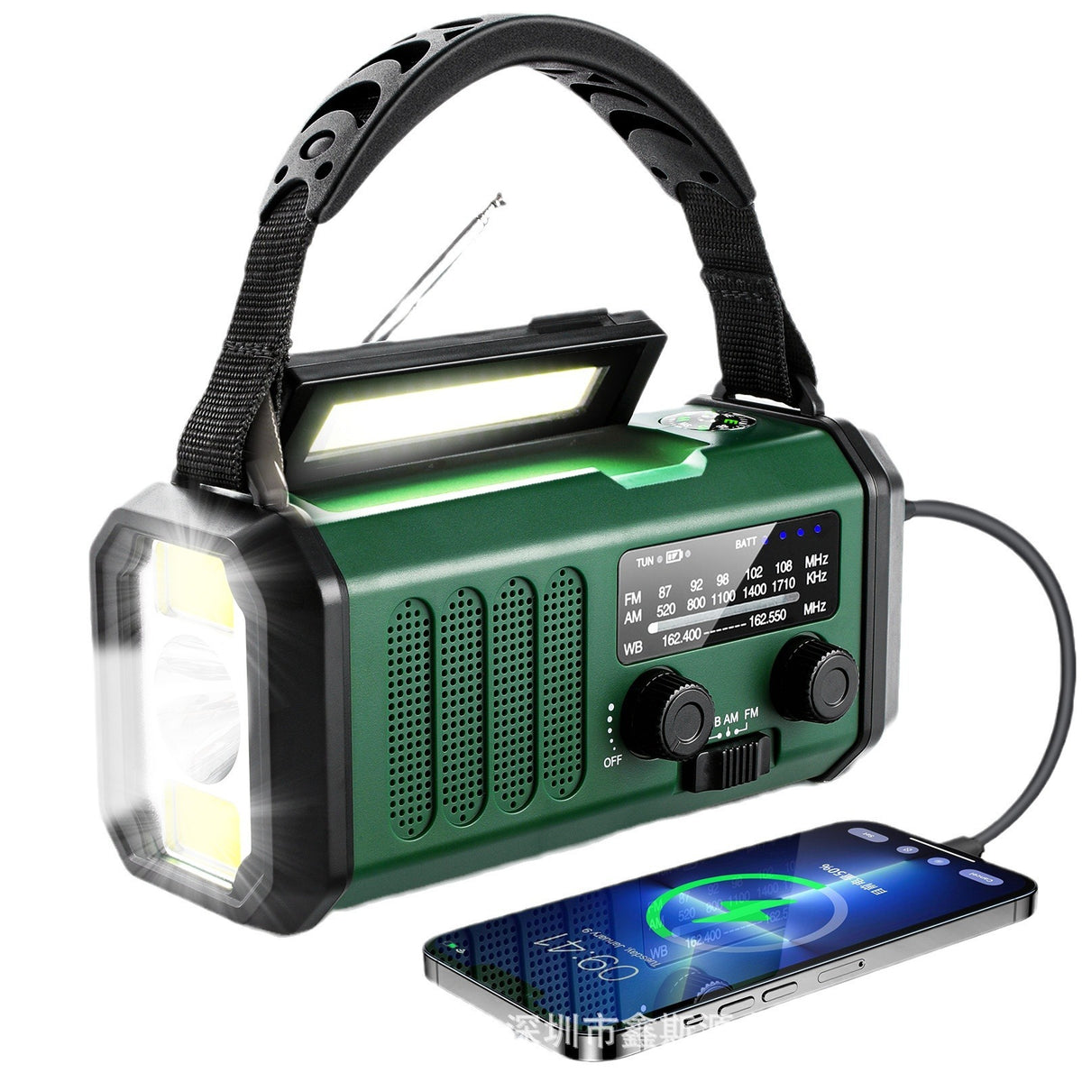 Outdoor Emergency FMAM Solar Charging Lighting Portable Flashlight