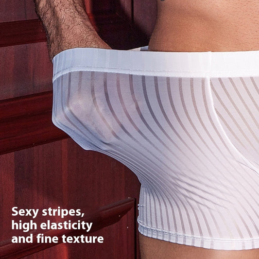 Men's Breathable Stripes Underwear Skin-friendly High Elastic Sexy Boxer Briefs