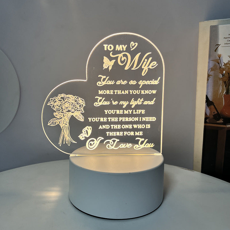 Creative 3D Night Heart Shaped Blessing Language USB Small Table Lamp