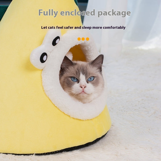 Four Seasons Universal Yellow Dinosaur Shape Cat Nest Fully Closed Warm
