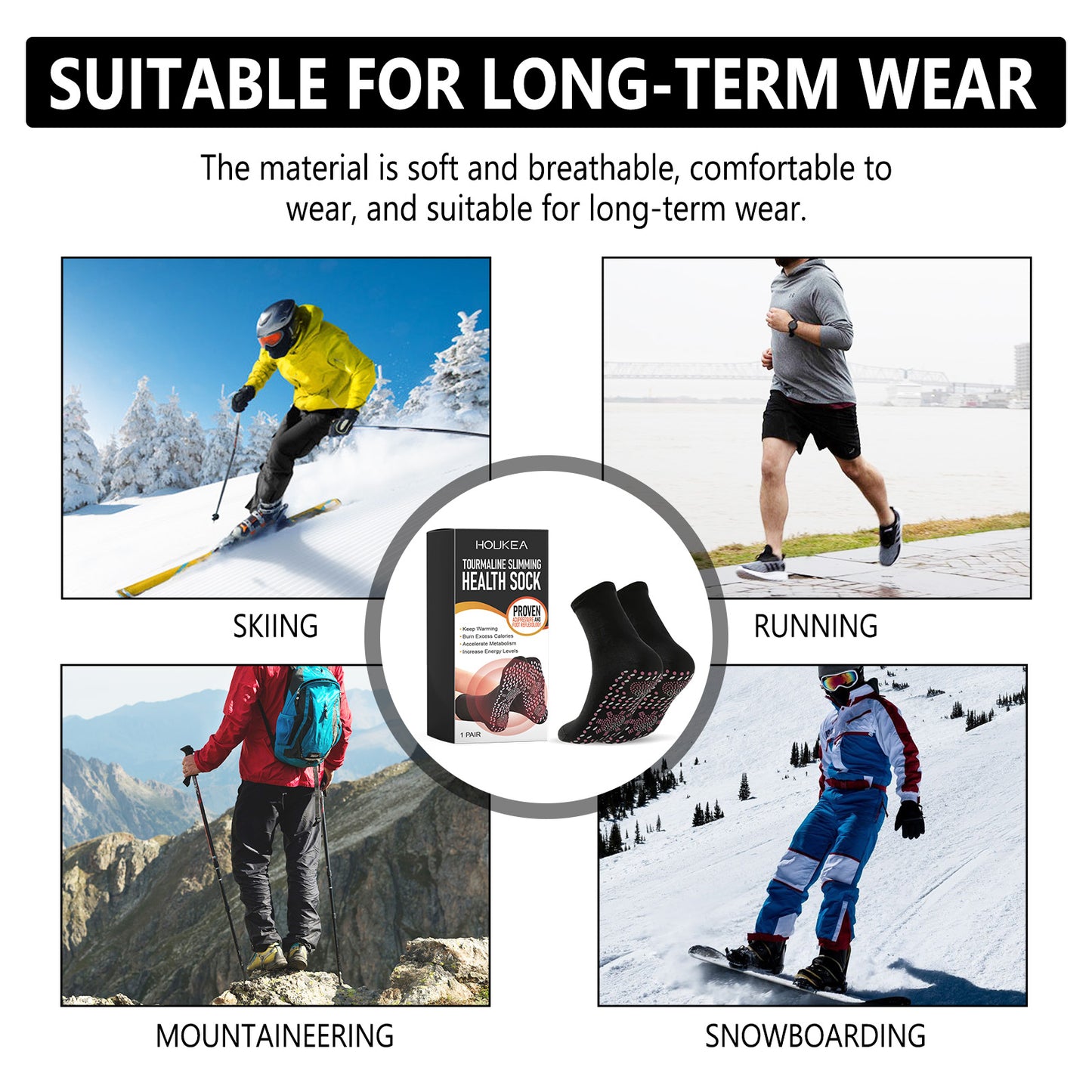 Health Socks, Ease Foot Fatigue Outdoor Sports Thermal Socks Soft Breathable Leg Socks