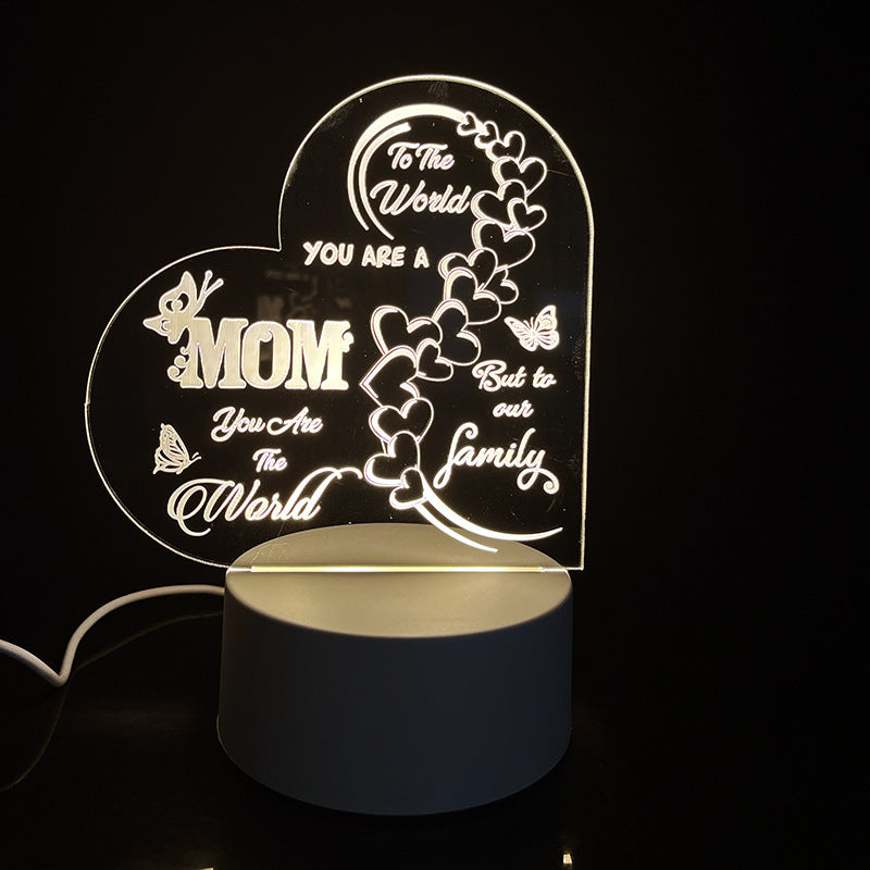 Creative 3D Night Heart Shaped Blessing Language USB Small Table Lamp