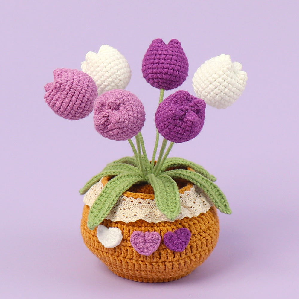 Finished Handmade Wool Woven Home Decoration Tulip Potted Plant