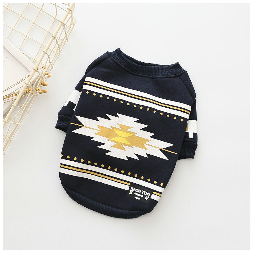 Dog Clothes Small Dog Cotton Plus Velvet Print Pet Clothes