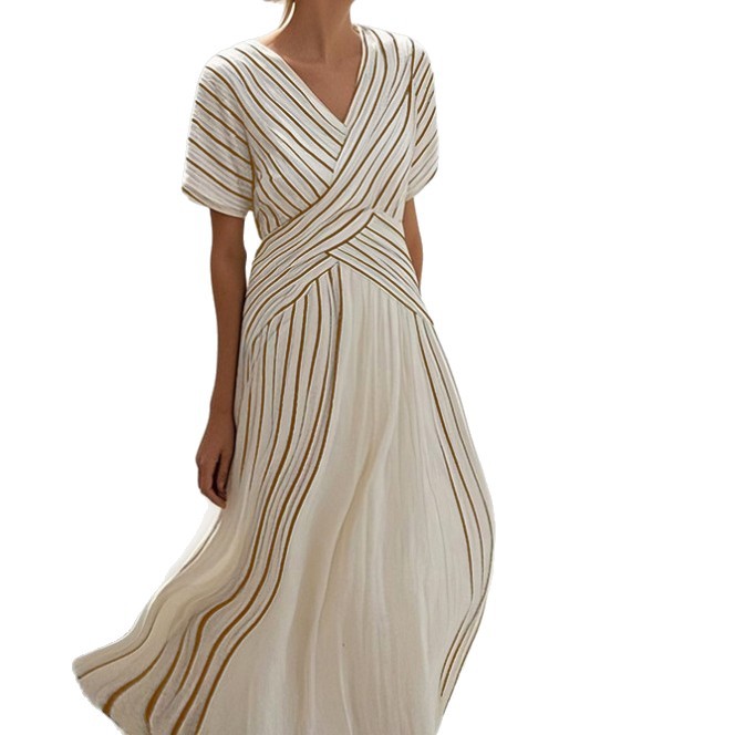 Women's Loose Fit Striped Printing Dress - Casual Cotton Blend Summer Midi Dress For Daily Wear Holiday Outfit