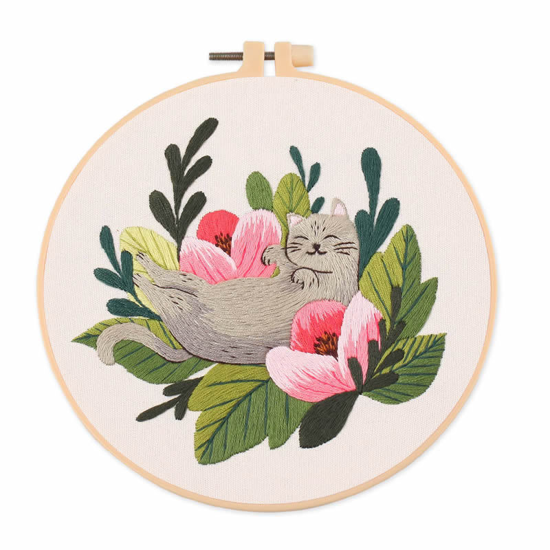 Cat Embroidery Pattern Diy Material Package Kit