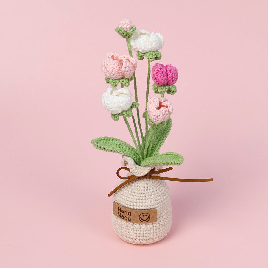 Finished Handmade Wool Woven Home Decoration Tulip Potted Plant