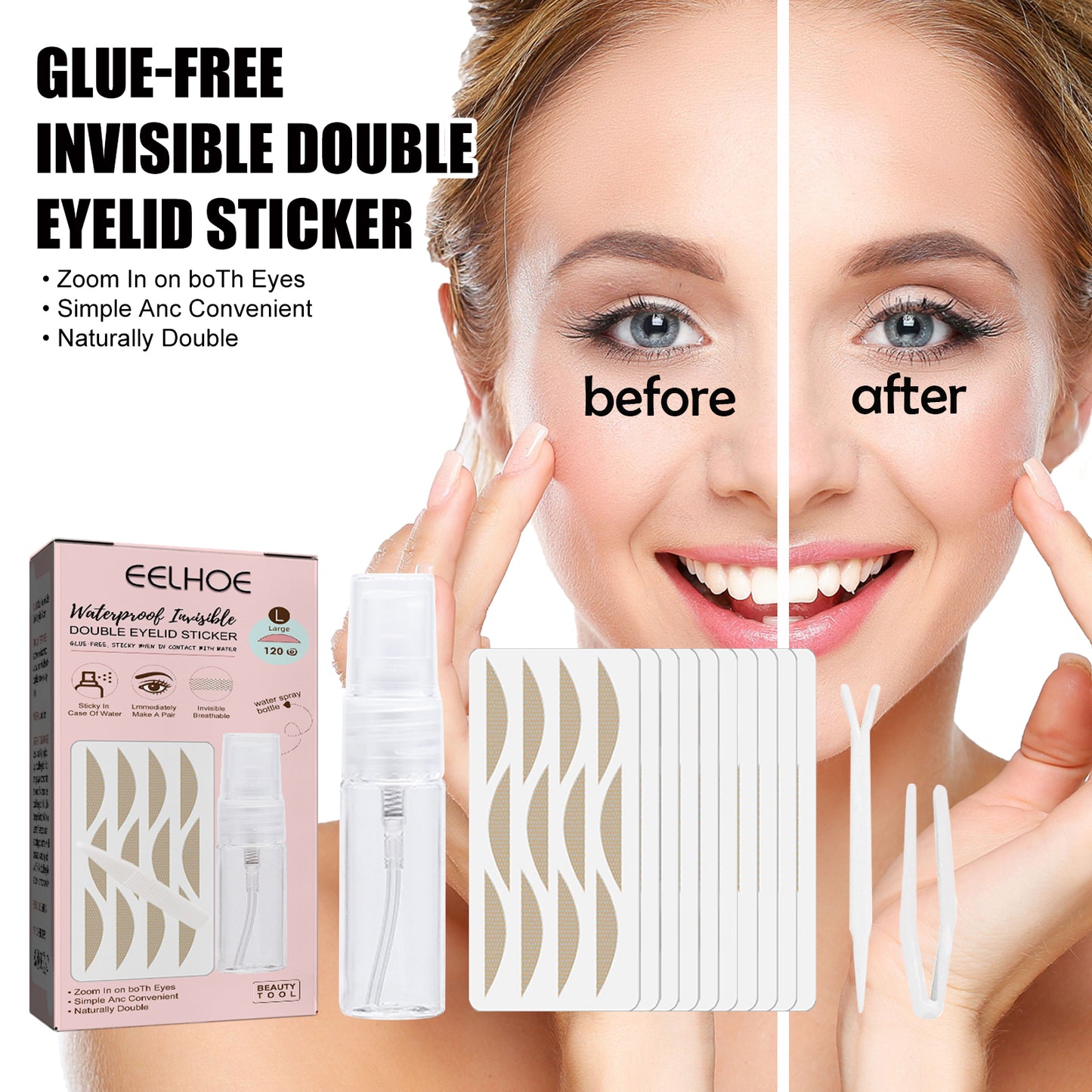 EELHOE Lace Non-trace Double Eyelid Tape, Natural Non-trace Non-glue Lace Double Eyelid Tape