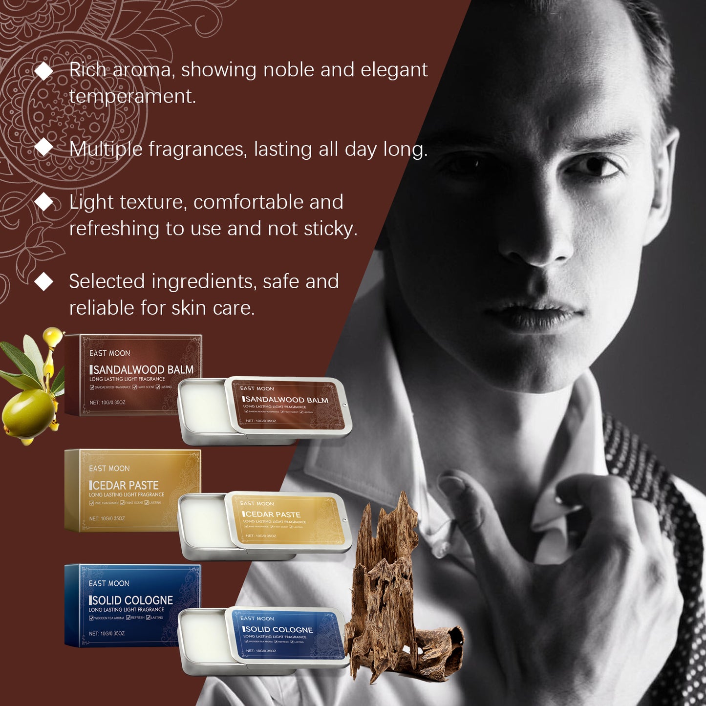 Men's Solid Balm Portable Solid Balm For Long-Lasting Fragrance Refreshing And Non-Sticky