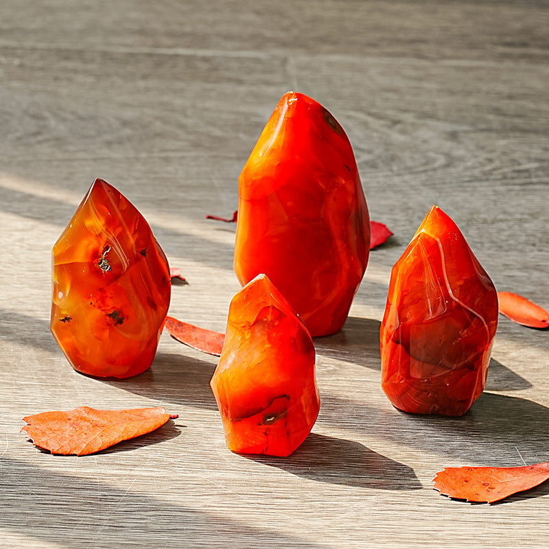 Natural Red Agate Torch Sculpture Crystal Stone Ore Specimen