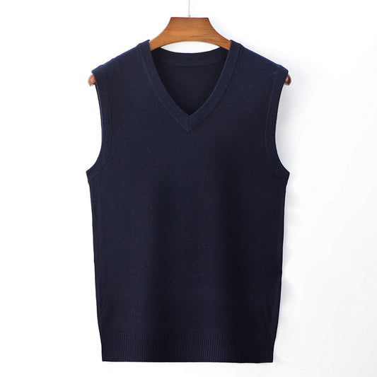 Men's Spring And Autumn Solid Color Casual V-neck Sweater
