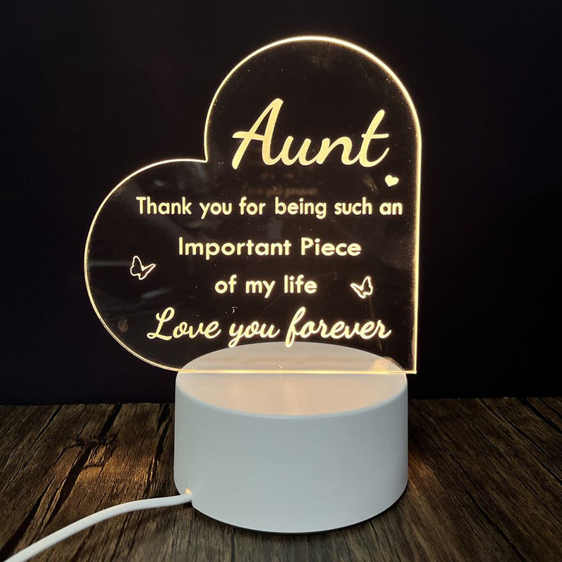 Creative 3D Night Heart Shaped Blessing Language USB Small Table Lamp