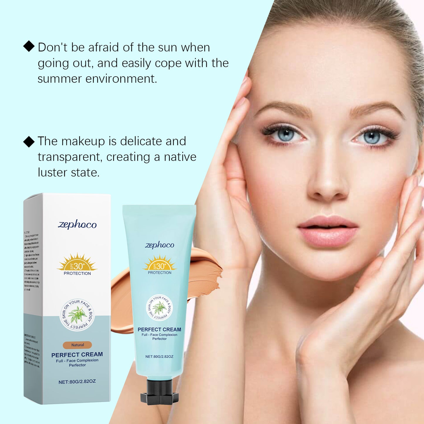 zephoco Protective Moisturizing Foundation, Natural Color That Brightens And Nourishes The Skin. It Is Matte, Clear And Natural, Lasting And Does Not Come Off