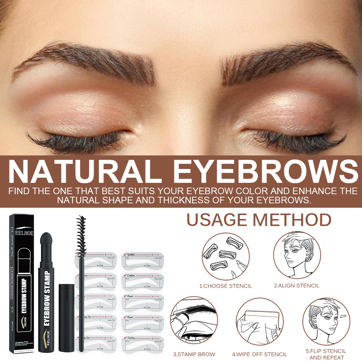 EELHOE Eyebrow Printing Pen, Quick Makeup Eyebrow Natural Hairline Lazy Easy Waterproof With Eyebrow Card Eyebrow Brush