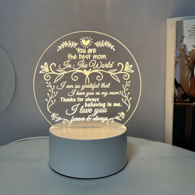 Creative 3D Night Heart Shaped Blessing Language USB Small Table Lamp