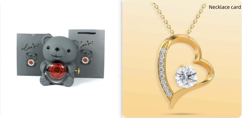 Rotating Bear Gift Box Rose Jewelry Box