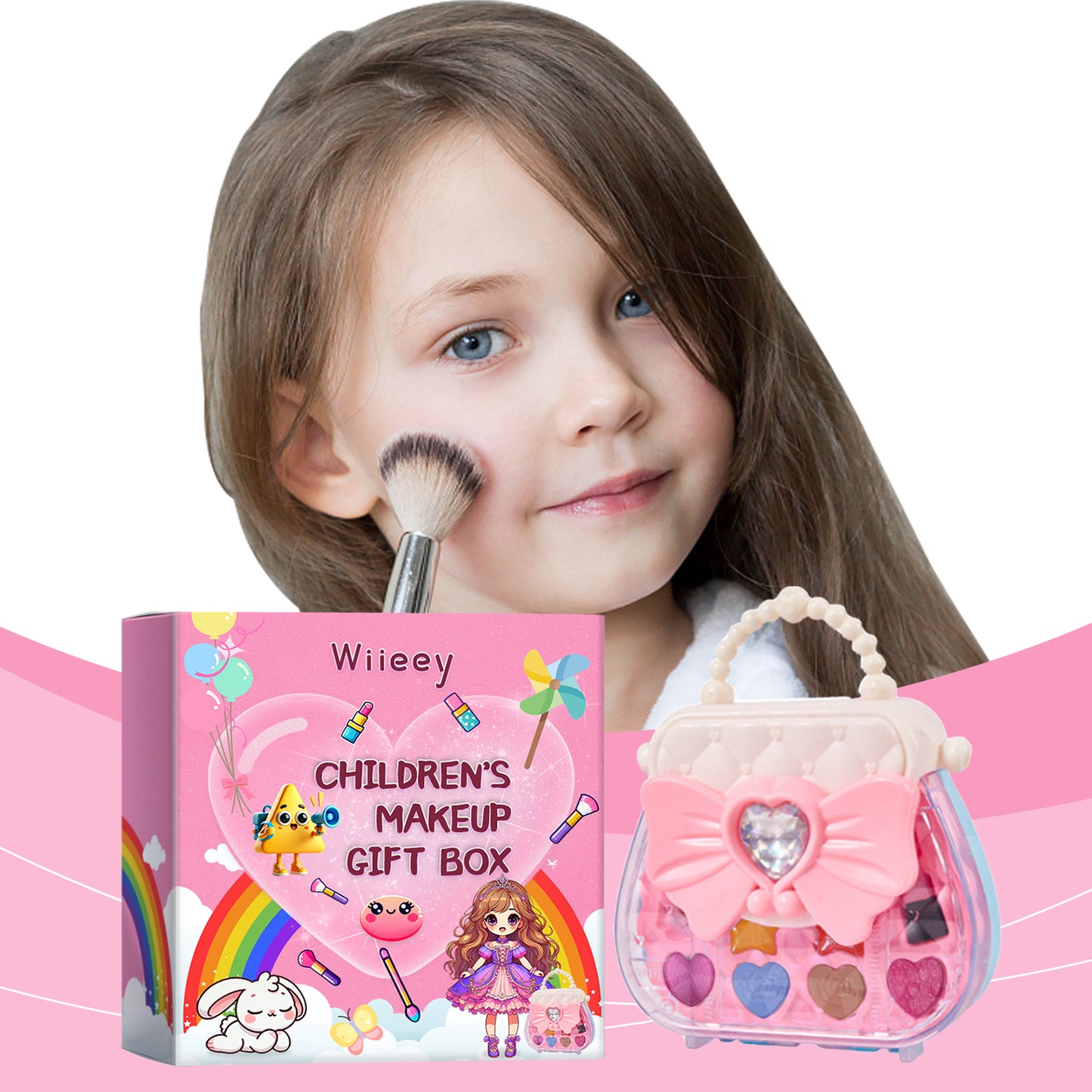 Kids Makeup Gift Box, Kids Play Fun Girl Makeup Lipstick Eyeshadow Makeup Set Gift Box