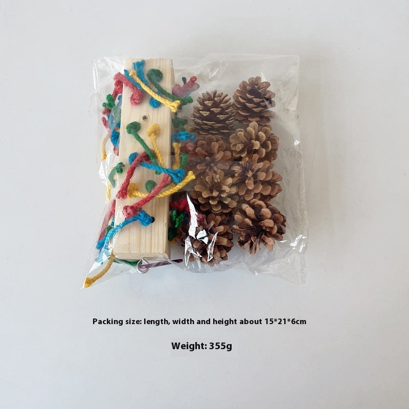 Solid Wood Parrot Toy Bird Stand Tearing Damage Relieving Stuffy Bite Wooden Square