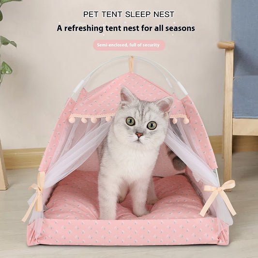 Cat Nest Kennel Summer Semi-closed House Mat Foldable Outdoor Pet Tent