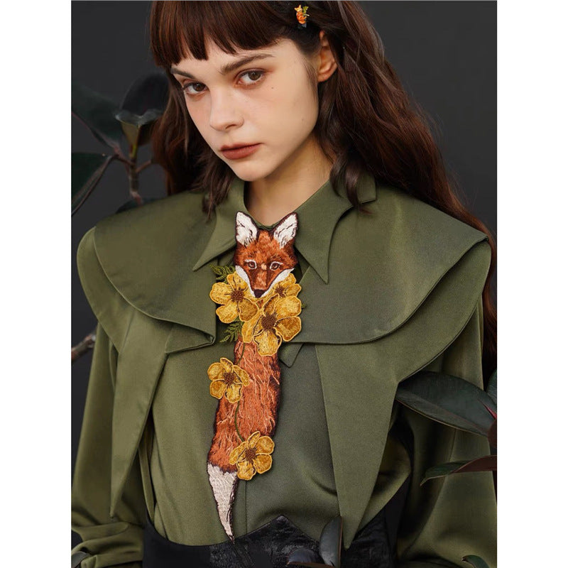 Knotless Machine Embroidery Vintage Mushroom Berry Tie For Women