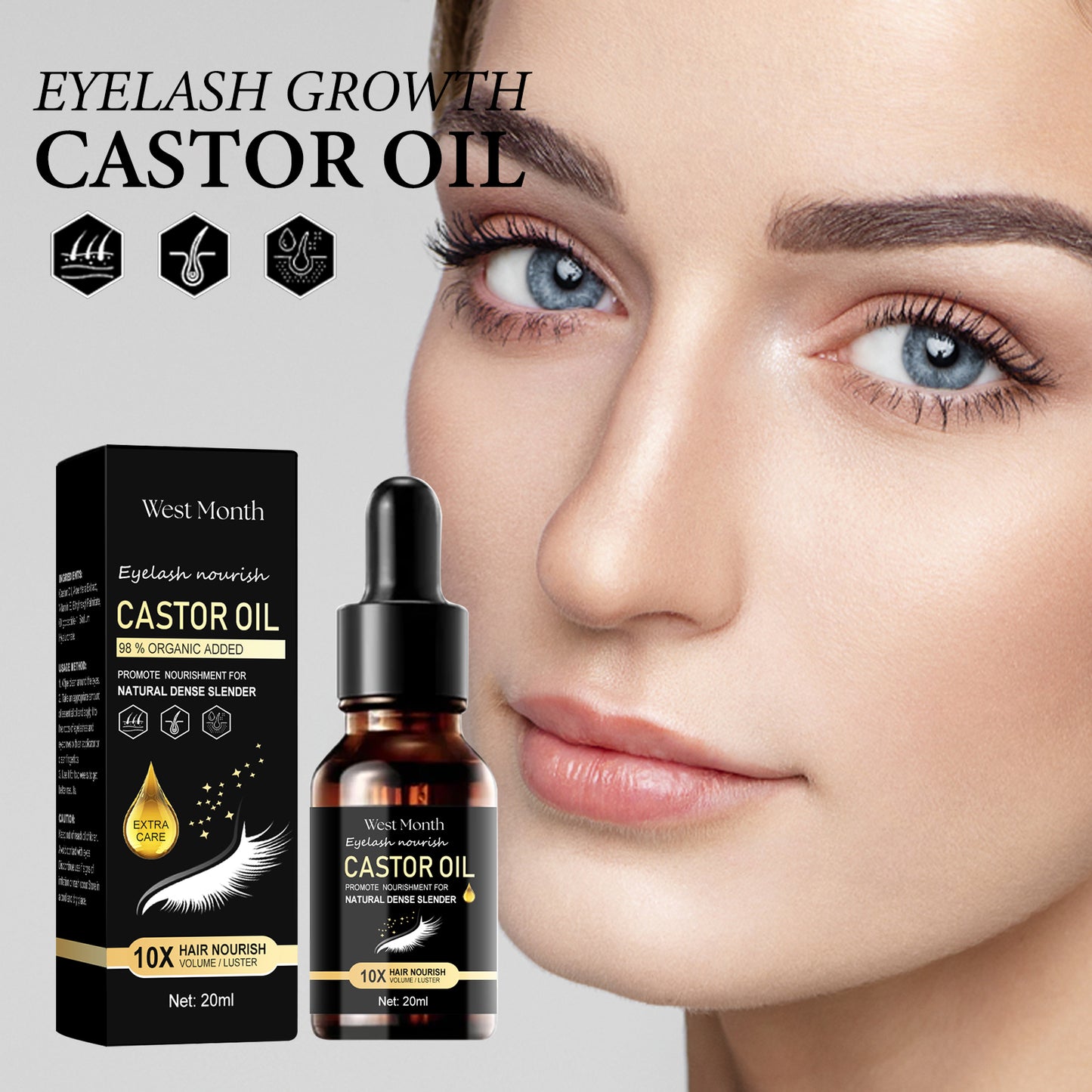 West&Month Castor Oil Mascara, Thickening & Moisturizing Natural Long Jet Black Curling Mild Mascara