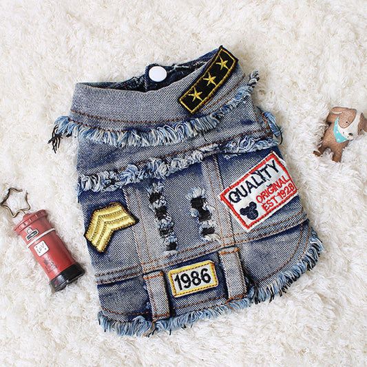 Dog clothes sand wash denim vest
