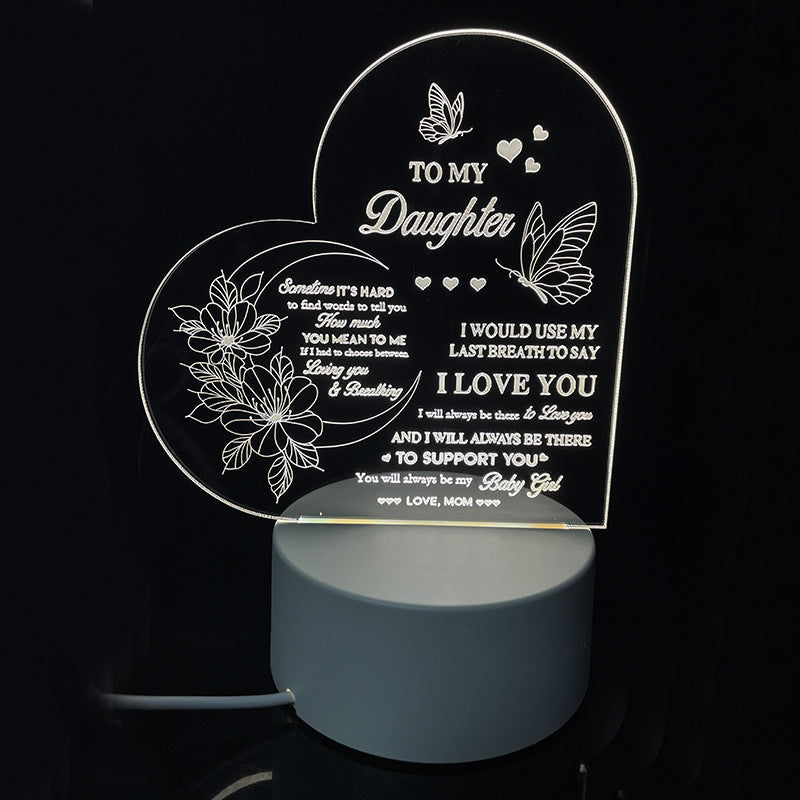 Creative 3D Night Heart Shaped Blessing Language USB Small Table Lamp