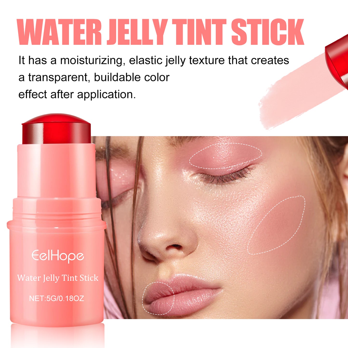 Water Jelly Tint Stick, Blush Whitening Natural Long Lasting Lip Matte Moisturizing Lip Color Makeup Combination