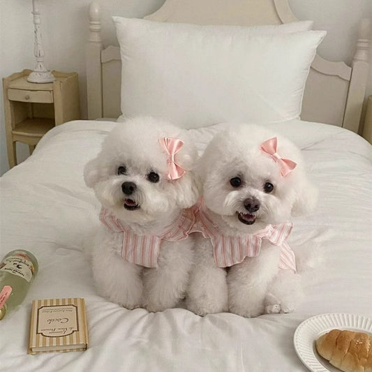 Dog Princess Style Cute Flying Sleeve Striped Dress