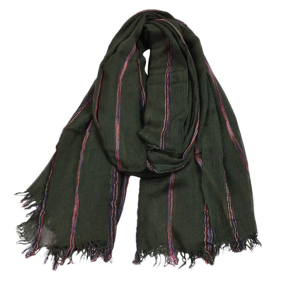 European And American Men's Ethnic Style Cotton And Linen Stripes Yarn-dyed Winter Foreign Trade Scarf Shawl Men