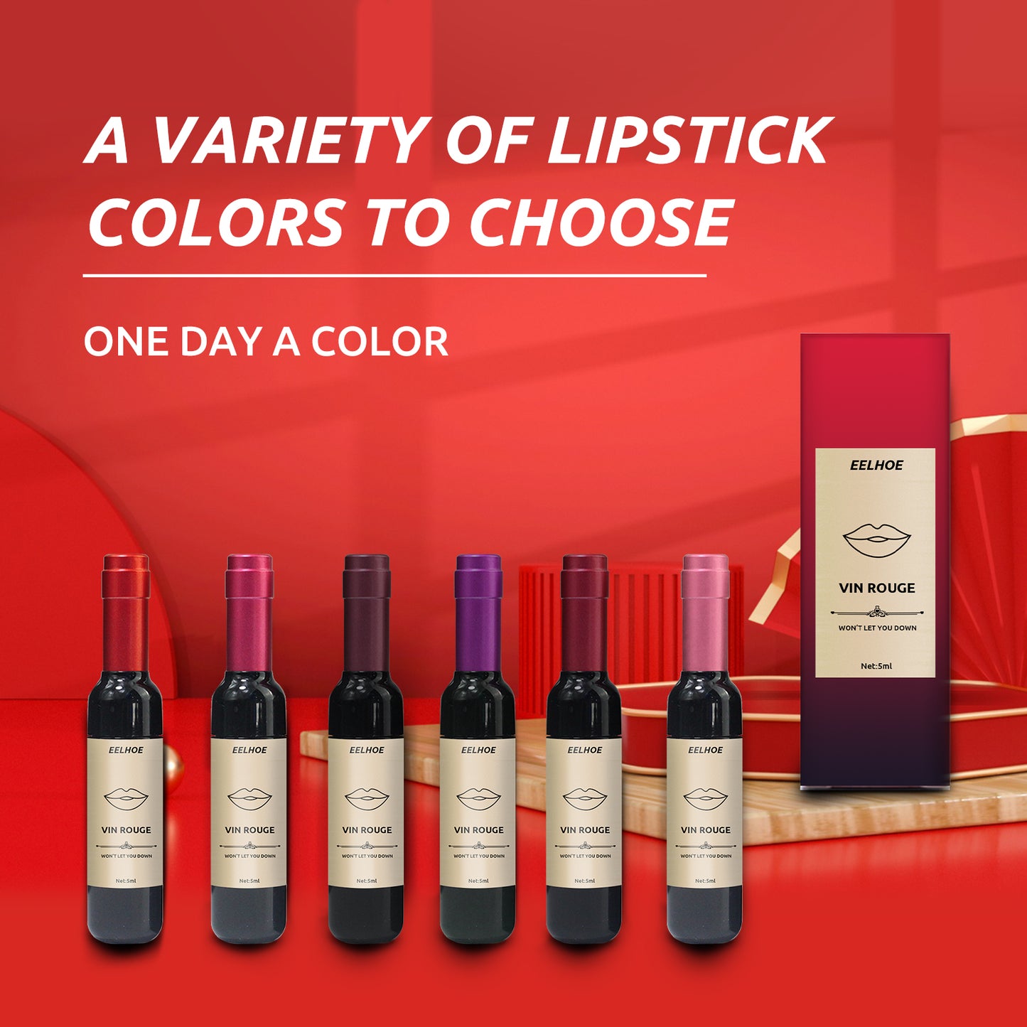 EELHOE Vin Rouge Lip Tint, Non-Stick Cup Color Development Portable Waterproof Non-Fading Moisturizing Red Wine Bottle Lip Glaze