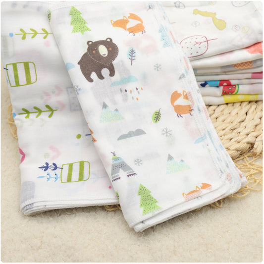 35x35 High Density Double Layer Cartoon Cotton Gauze Square Towel For Infants And Babies