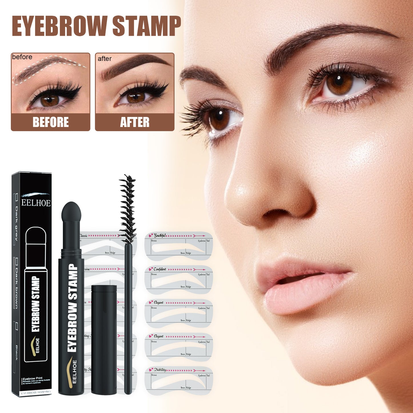 EELHOE Eyebrow Printing Pen, Quick Makeup Eyebrow Natural Hairline Lazy Easy Waterproof With Eyebrow Card Eyebrow Brush