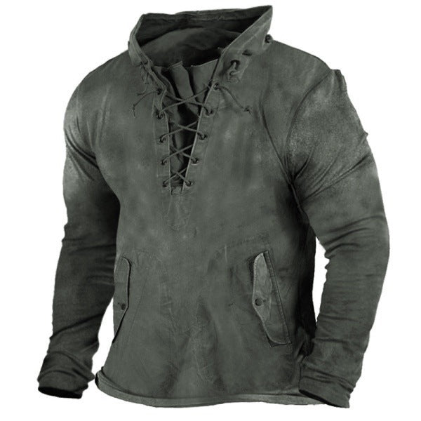 Lace Up Hooded Loose Solid Casual Top