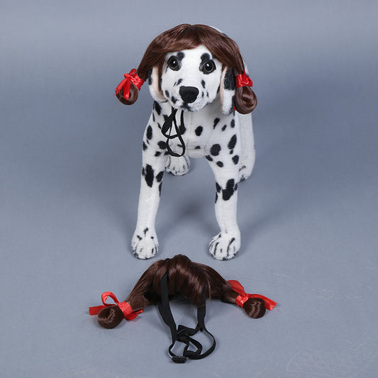 Pet Dog Wig Tied Double Braid Funny Performance Props