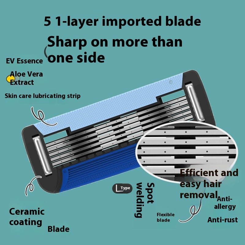 Men's Shaver 5 1-layer Imported Cutter Head Whale Style Shaving Manual Shaver 1 Handle 2 Cutter Head 1 Base