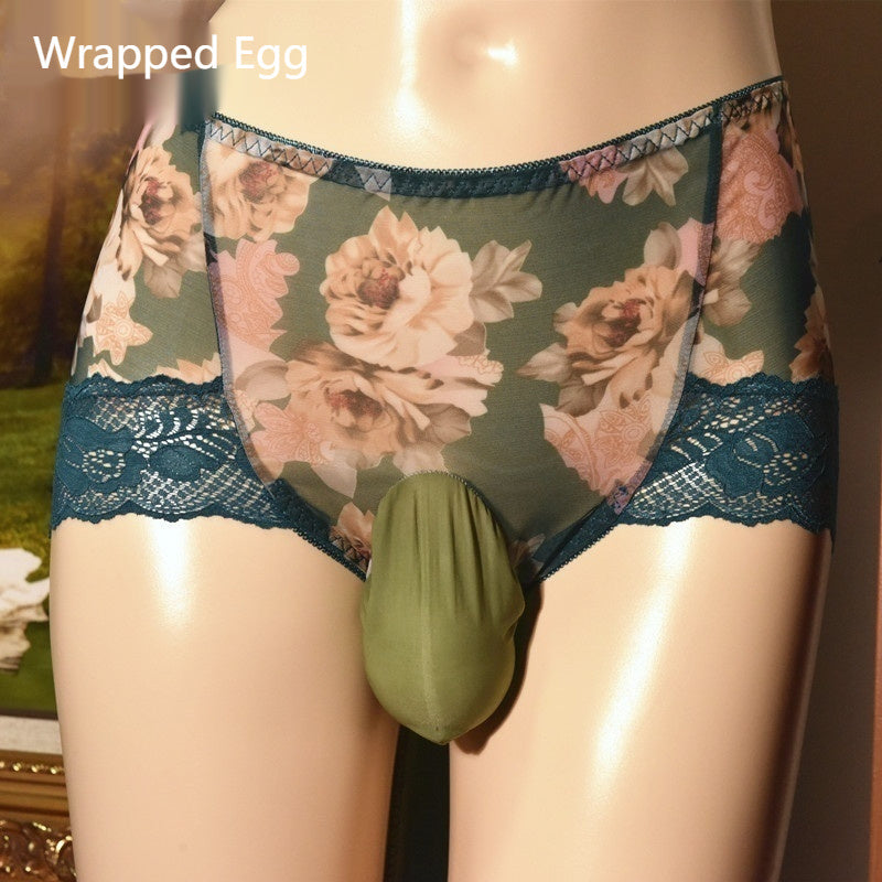 Printed Sexy Mid-waist Ice Silk Ultra-thin Underwear Men