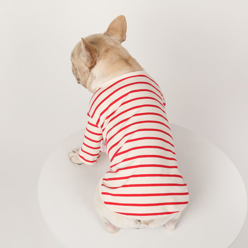 Dog Striped Cotton V-Neck Pet Warm Bottoming Shirt