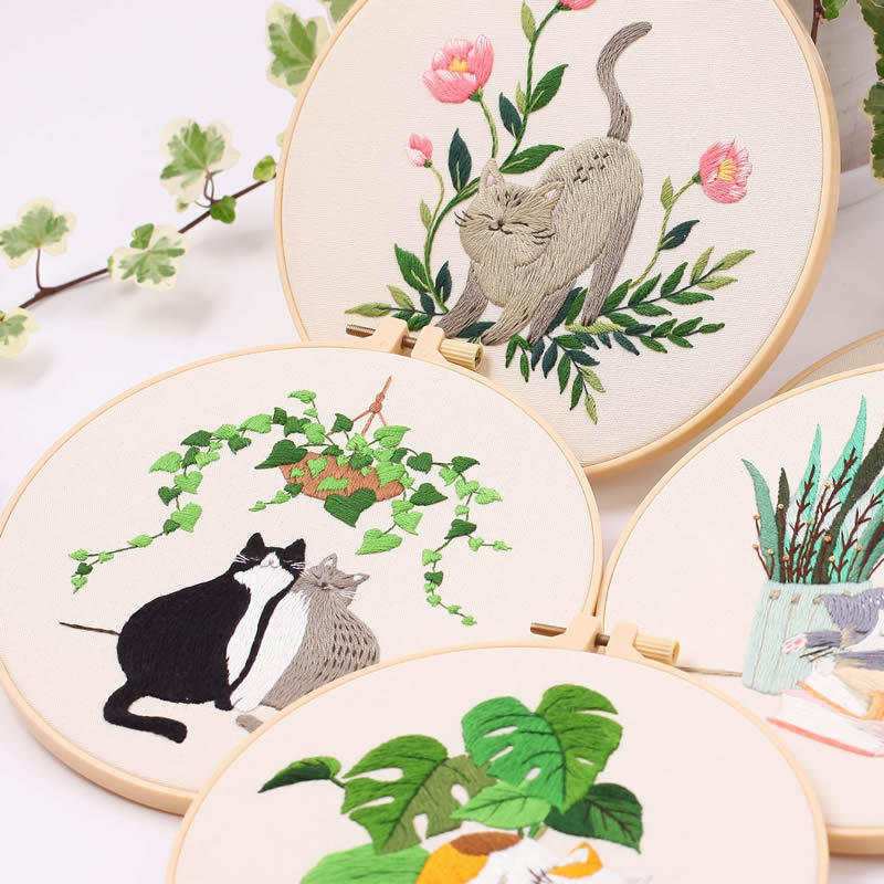 Cat Embroidery Pattern Diy Material Package Kit