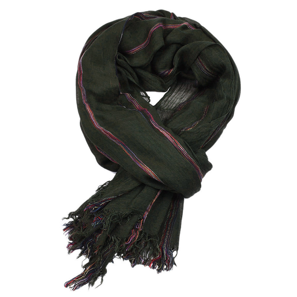 European And American Men's Ethnic Style Cotton And Linen Stripes Yarn-dyed Winter Foreign Trade Scarf Shawl Men