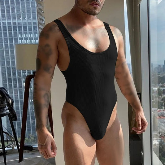 Highly-elastic Plus Size Transparent Jumpsuit Men's U Pouch Performance