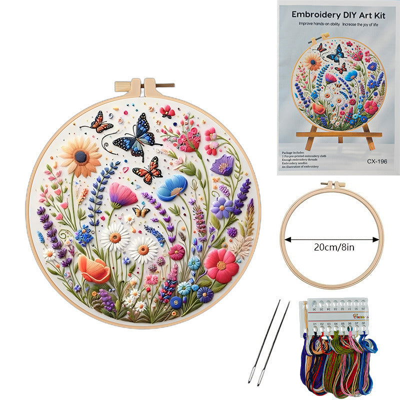 Embroidery Diy Material Package Silver Moon Butterfly Dragonfly Fallen Leaf Pattern