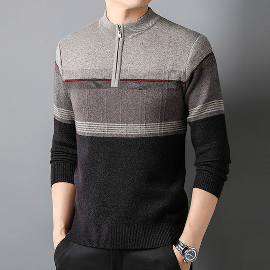 Zipper Collar Sweater Men's Thickened Long-sleeved Sweater
