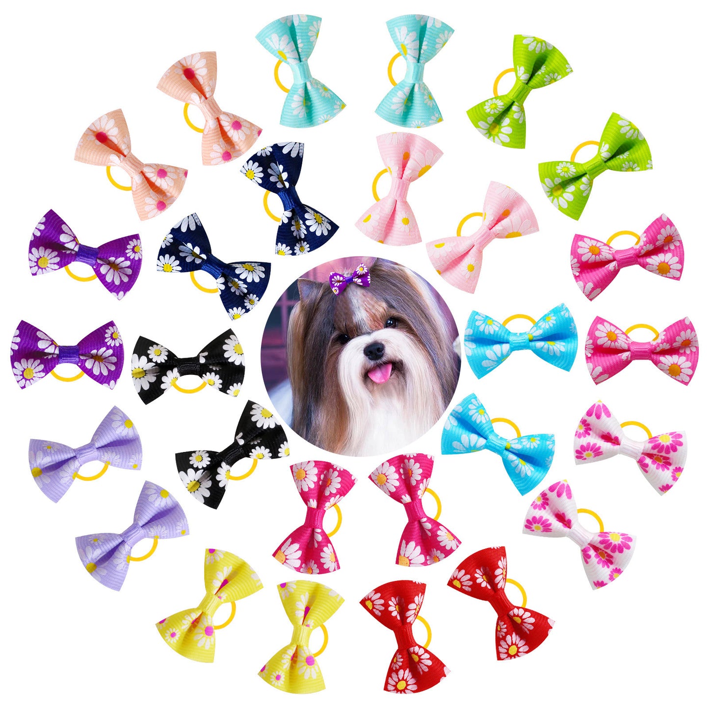 Small Daisy Pet Head Rope Pastoral Style Cat Dog Head Flower Rubber Band