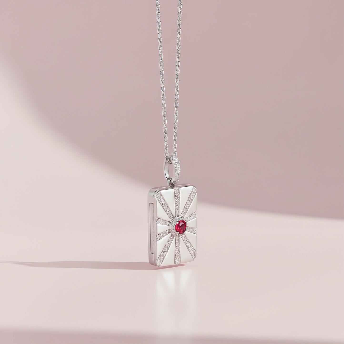 Rhodium Plated Modern Ray Locket SN013