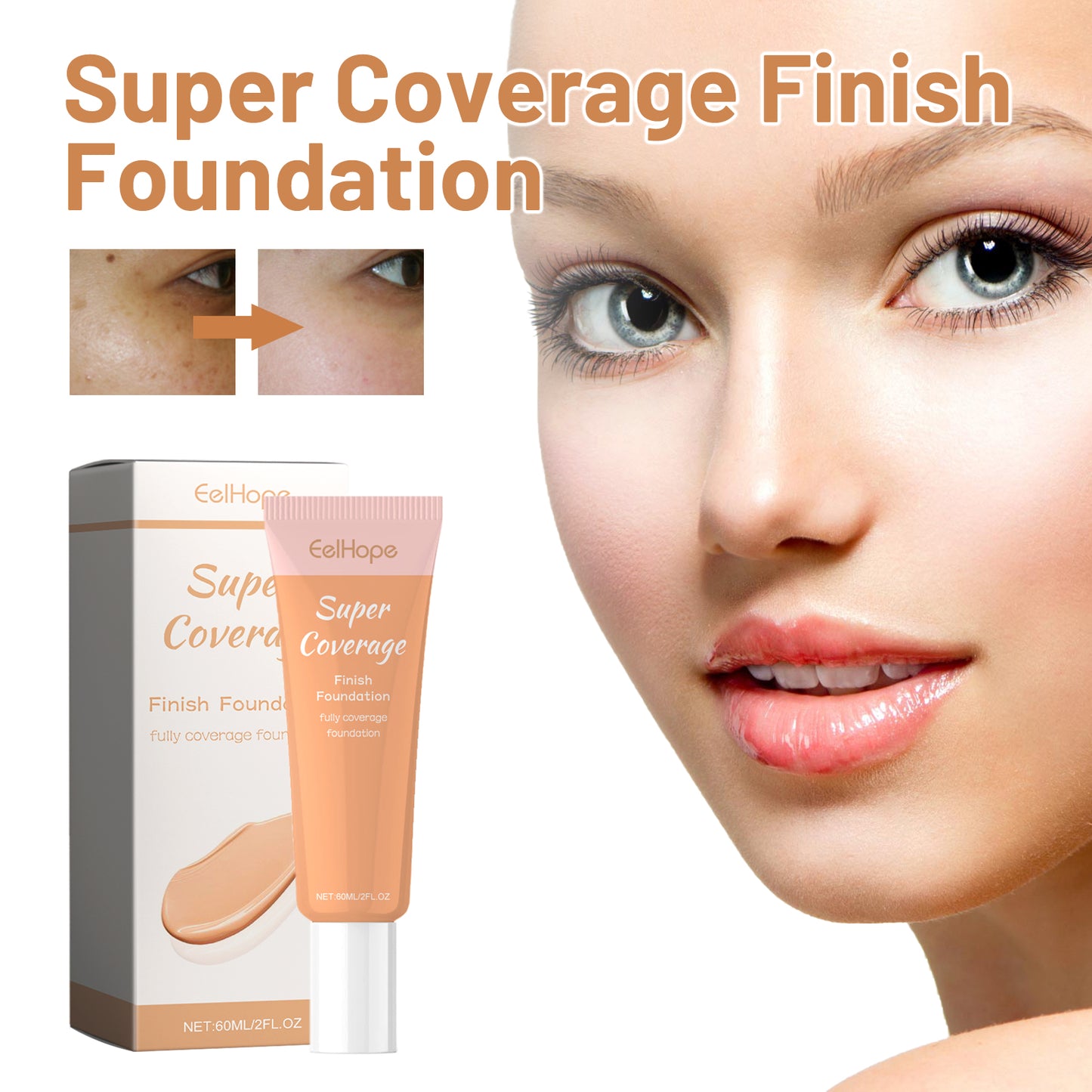EELHOPE Super Coverage Finish Foundation, Natural Moisturizing Block Defect Containment Is Not A Makeup Waterproof And Sweat